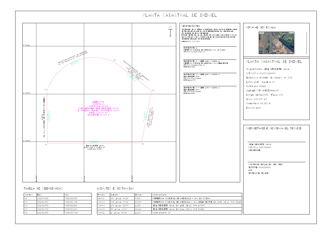 Projeto cadastral real com aresta em curva produzido com o REIS TOOLS